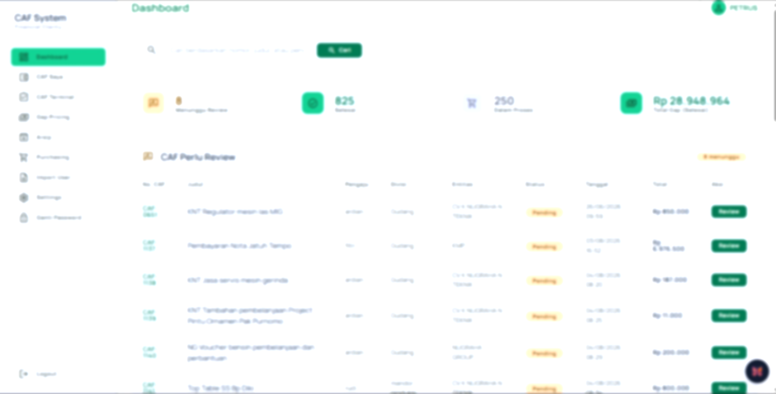 Sistem Cash Advance (CAF) Flow - screenshot